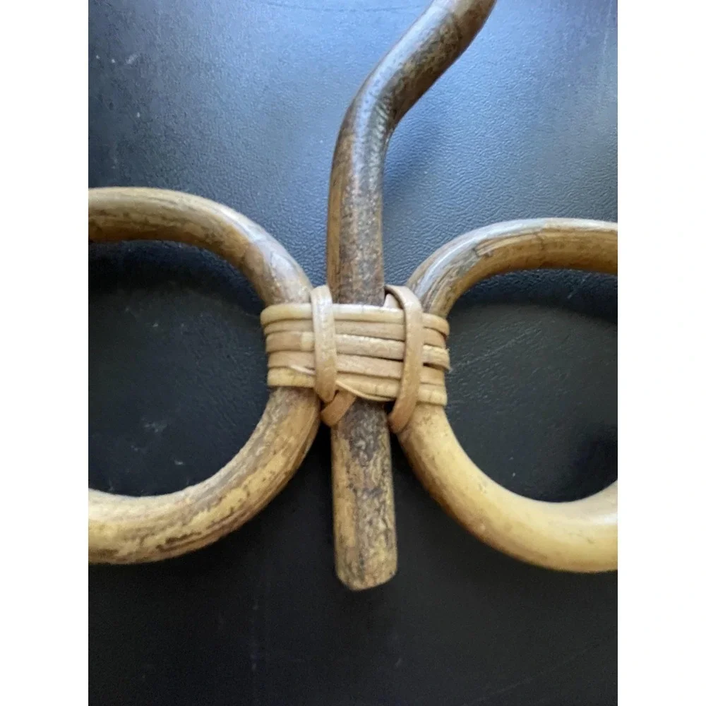 Vintage Bentwood Rattan Cane Clothes Hanger Set of 2 Boho Scroll Wood Decor